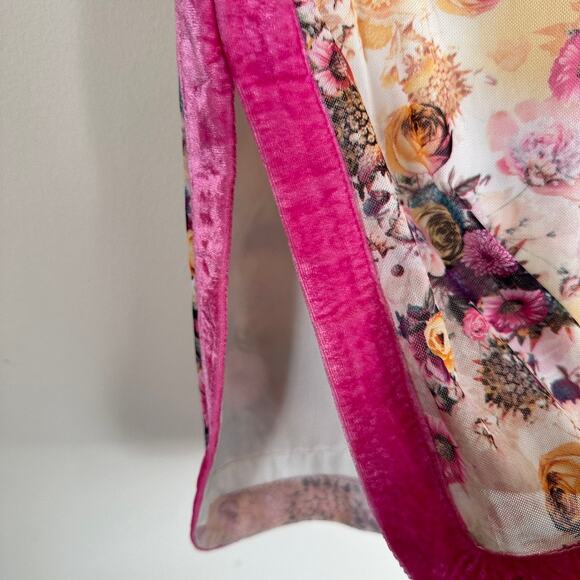 Designs by Priti Vora Floral Tunic 3/4 Sleeves Velvet Trim Embellished Pink S - Picture 5 of 8